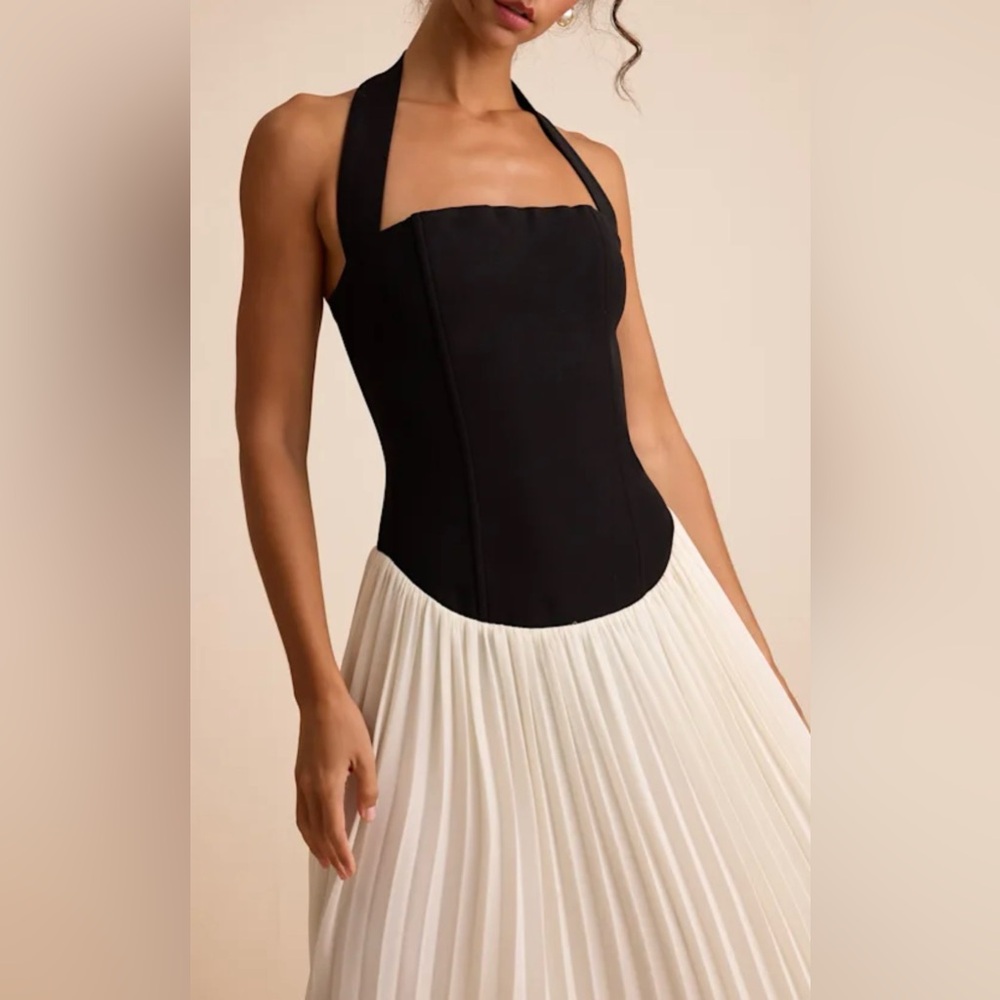 Lulus Suri Mixed Media Halter Maxi Dress XL NWT - Picture 3 of 7